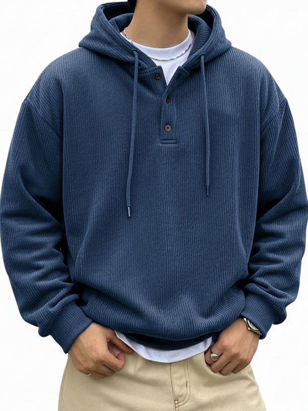 Men's Fashionable Casual Ribbed Fabric Long-Sleeved Hooded Top
