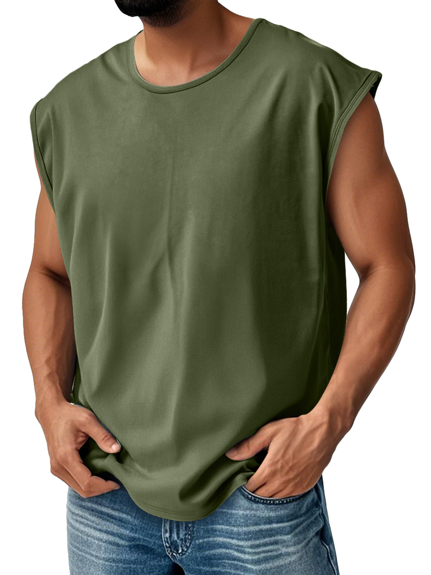 Men's Daily Pure Cotton Round Neck Waistcoat Solid Color Comfortable Sleeveless Vest
