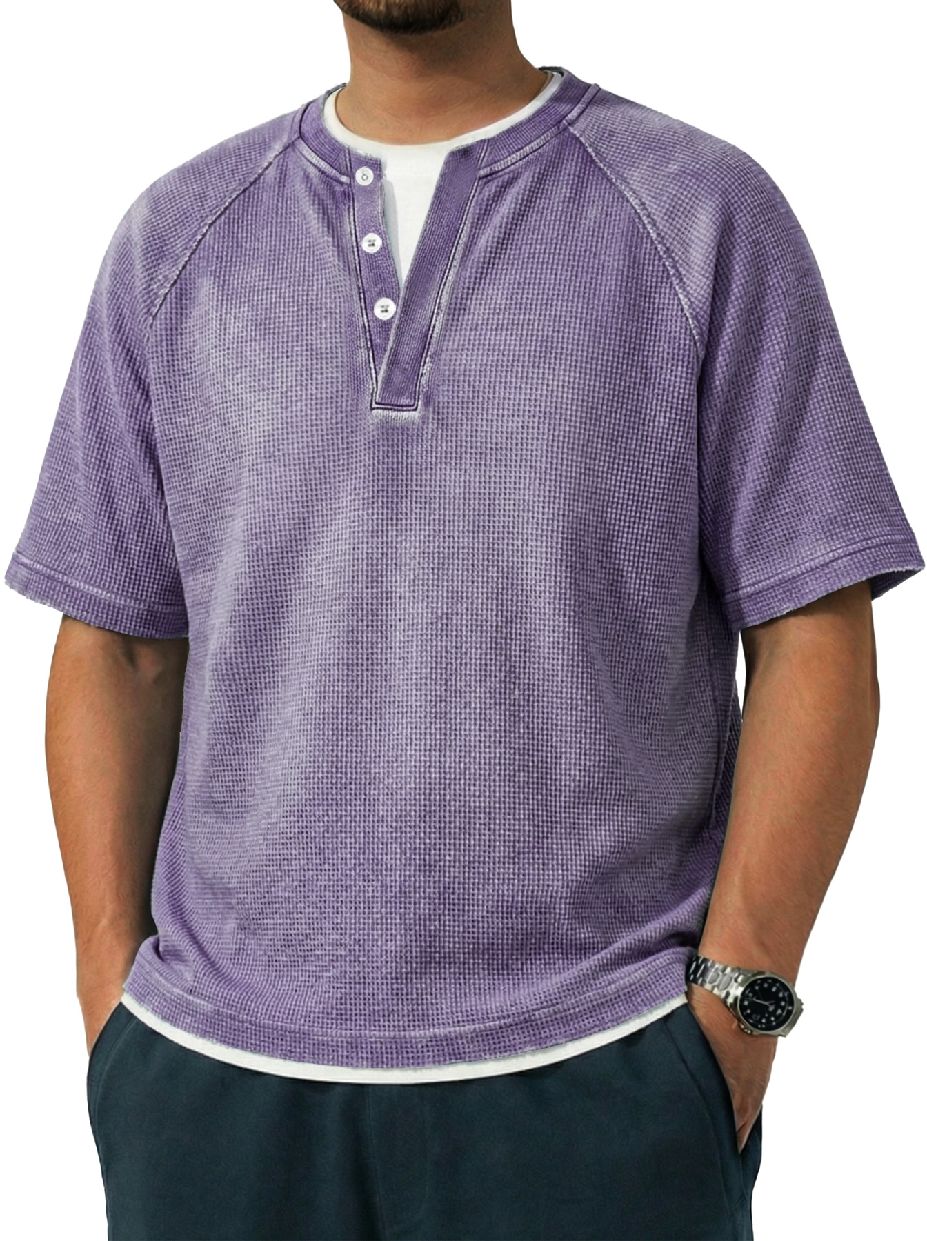 Men's Vintage Raglan Sleeve Pocket Casual Henley Shirt