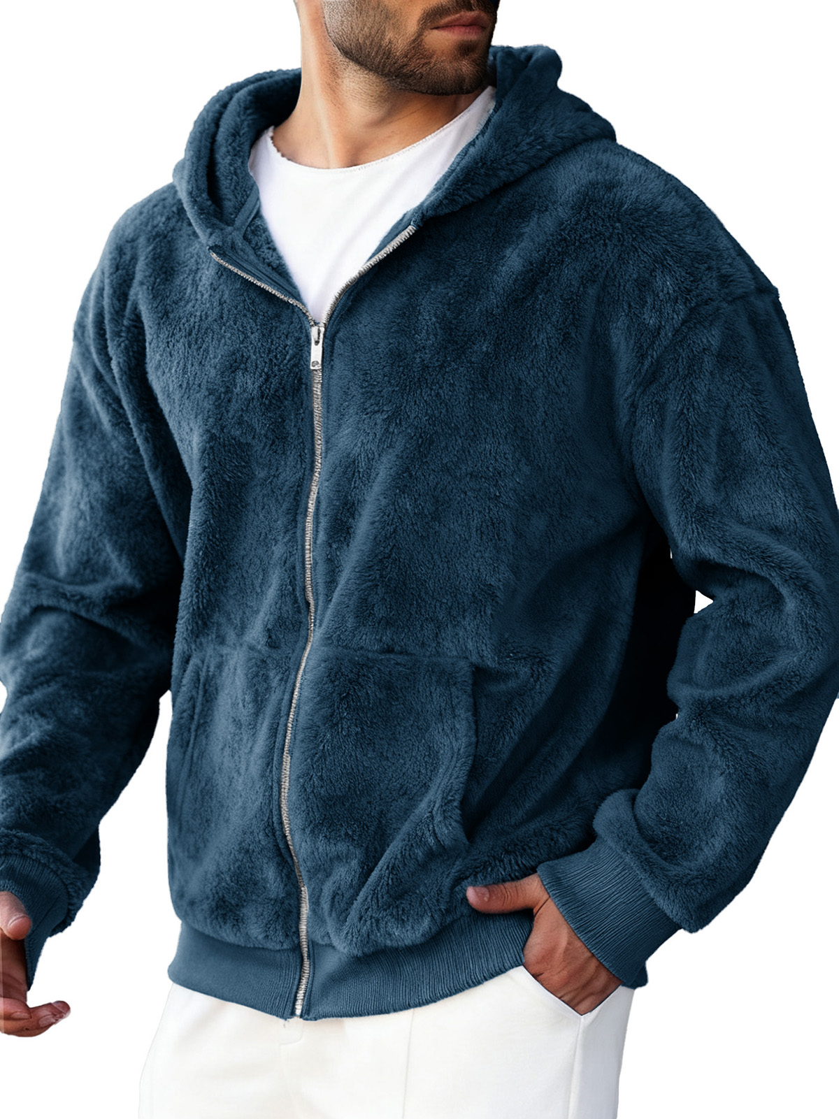 Men's Clothing Fashionable Retro Coral Velvet Fabric Hooded Cardigan Hooded Sweater Coat 