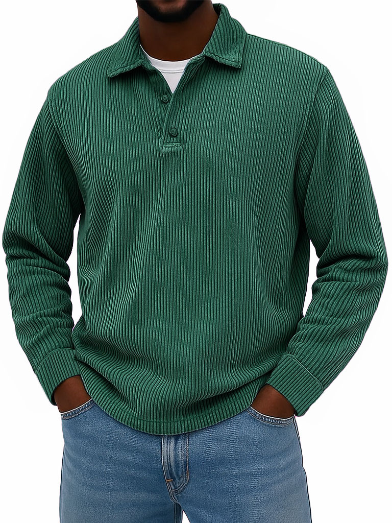 Men's Wear Fashionable Casual Daily Two-layer Placket Design Lapel Long-sleeved Polo Shirt -