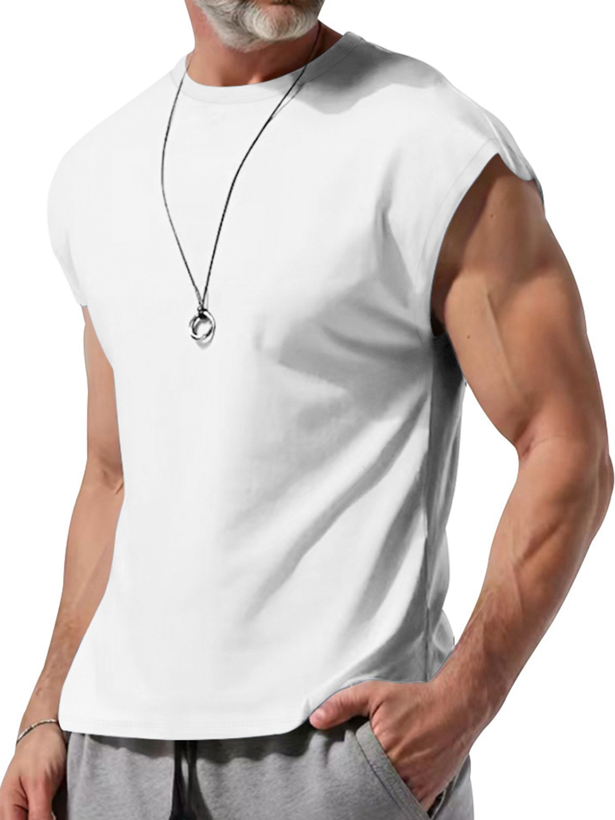 Men's Summer Round Neck Solid Color Sleeveless Tank Top T-Shirt