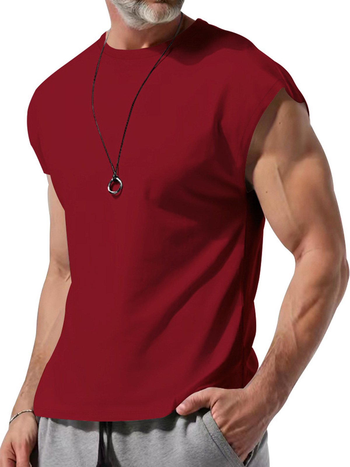 Men's Summer Round Neck Solid Color Sleeveless Tank Top T-Shirt