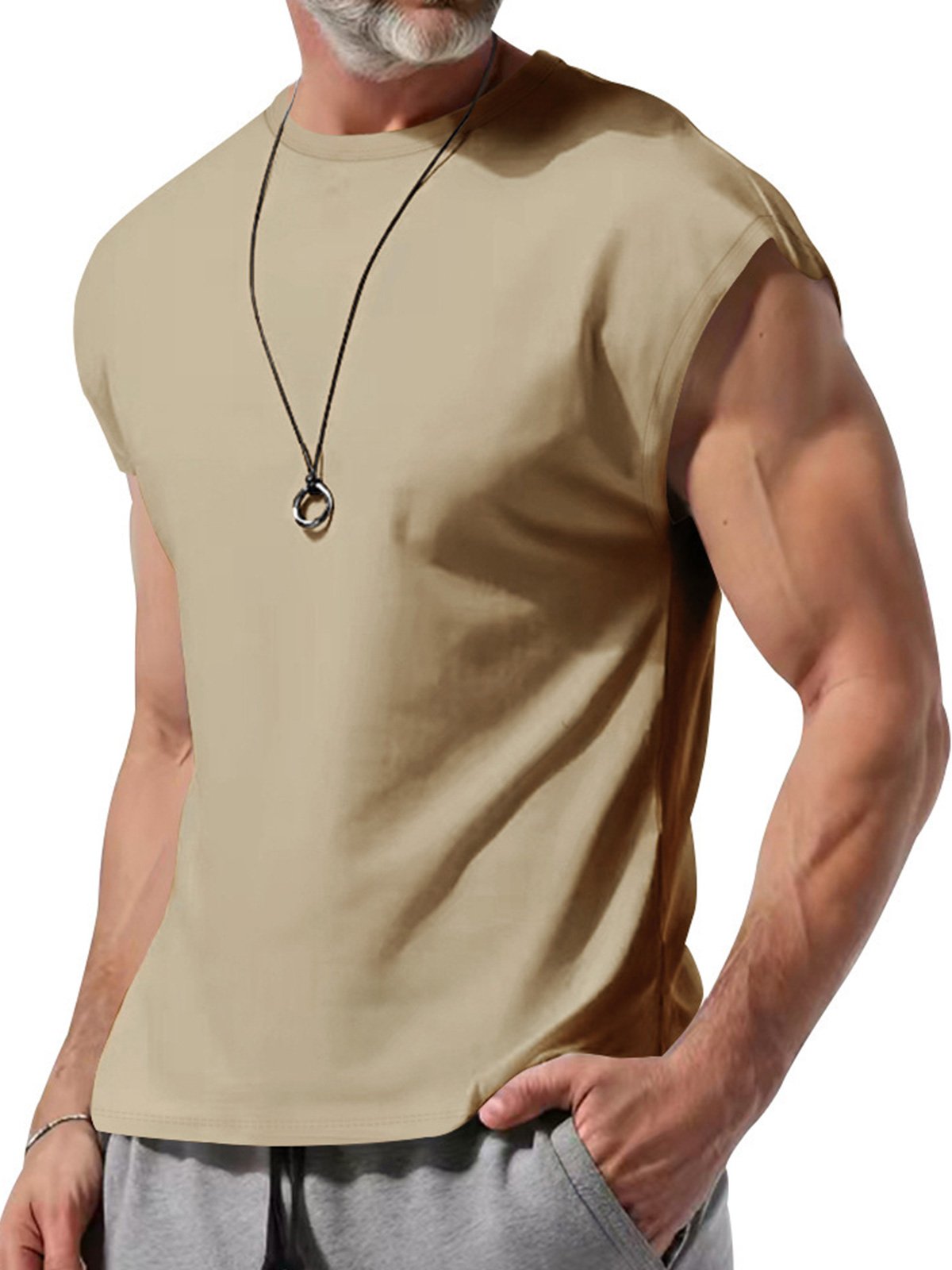 Men's Summer Round Neck Solid Color Sleeveless Tank Top T-Shirt