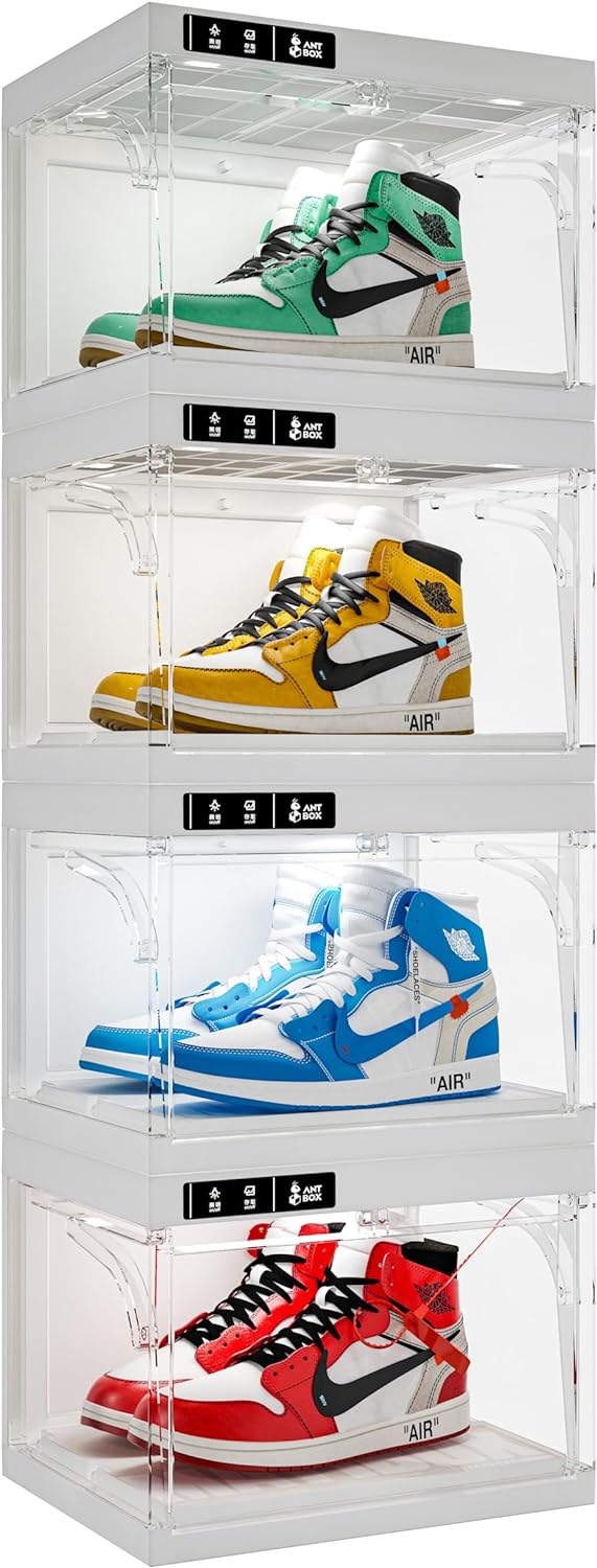 Last Day New Product Trial Sale 75% OFF（Free shipping on orders over $14.99）✨ Shoe Organizer LED Smart Control,Auto-Shoe Boxes Clear Plastic Stackable for Sneaker Display Case and Collection Crate,Auto-Opening Shoe Storage Box