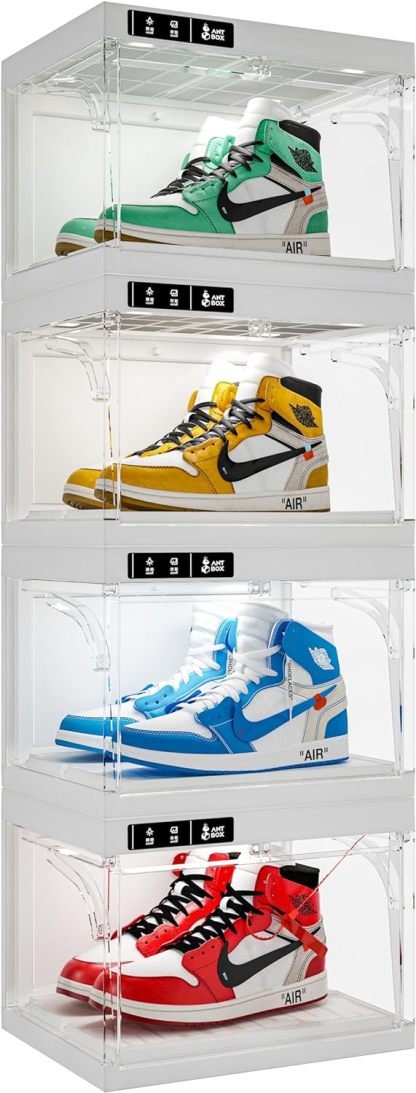 Last Day New Product Trial Sale 75% OFF（Free shipping on orders over $14.99）✨ Shoe Organizer LED Smart Control,Auto-Shoe Boxes Clear Plastic Stackable for Sneaker Display Case and Collection Crate,Auto-Opening Shoe Storage Box
