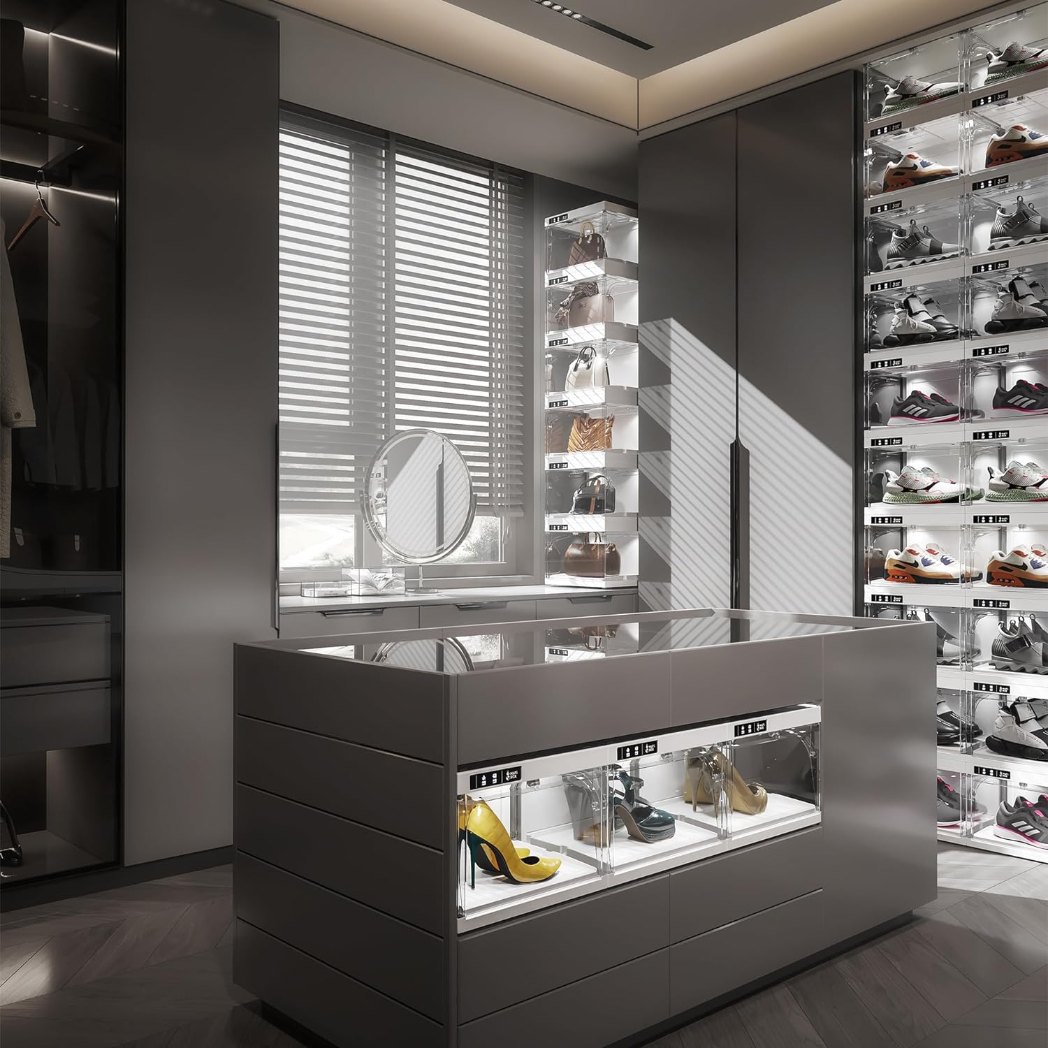 Last Day New Product Trial Sale 75% OFF（Free shipping on orders over $14.99）✨ Shoe Organizer LED Smart Control,Auto-Shoe Boxes Clear Plastic Stackable for Sneaker Display Case and Collection Crate,Auto-Opening Shoe Storage Box