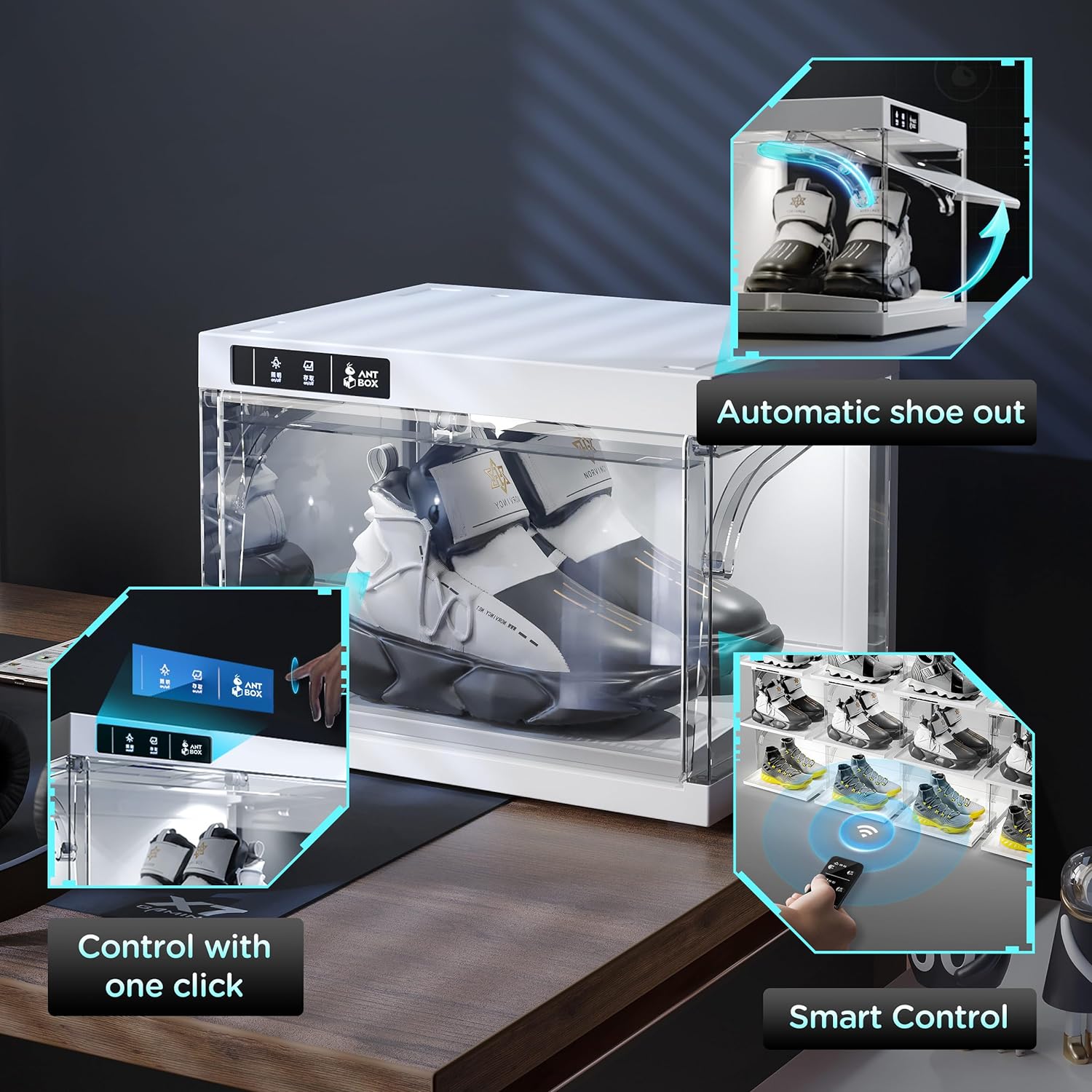 Last Day New Product Trial Sale 75% OFF（Free shipping on orders over $14.99）✨ Shoe Organizer LED Smart Control,Auto-Shoe Boxes Clear Plastic Stackable for Sneaker Display Case and Collection Crate,Auto-Opening Shoe Storage Box