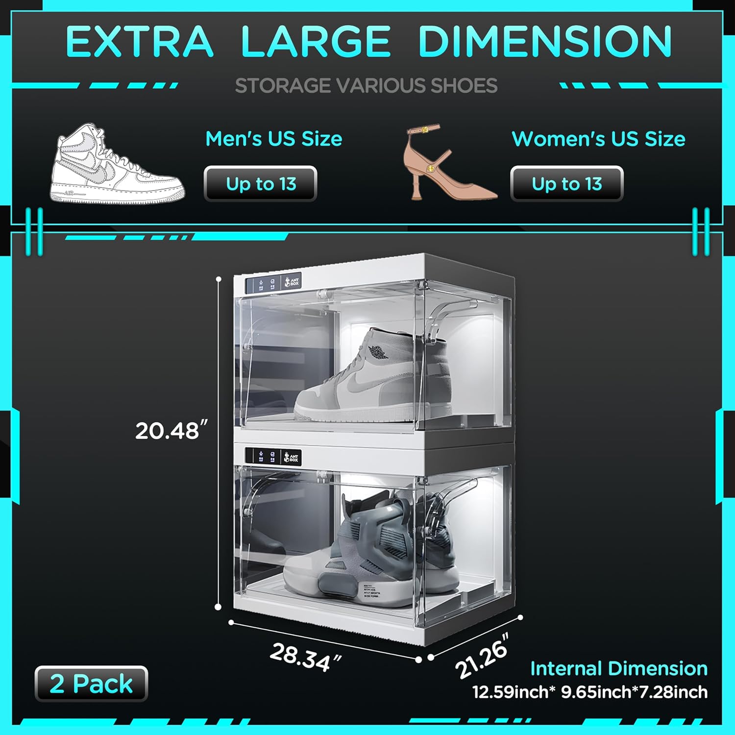 Last Day New Product Trial Sale 75% OFF（Free shipping on orders over $14.99）✨ Shoe Organizer LED Smart Control,Auto-Shoe Boxes Clear Plastic Stackable for Sneaker Display Case and Collection Crate,Auto-Opening Shoe Storage Box