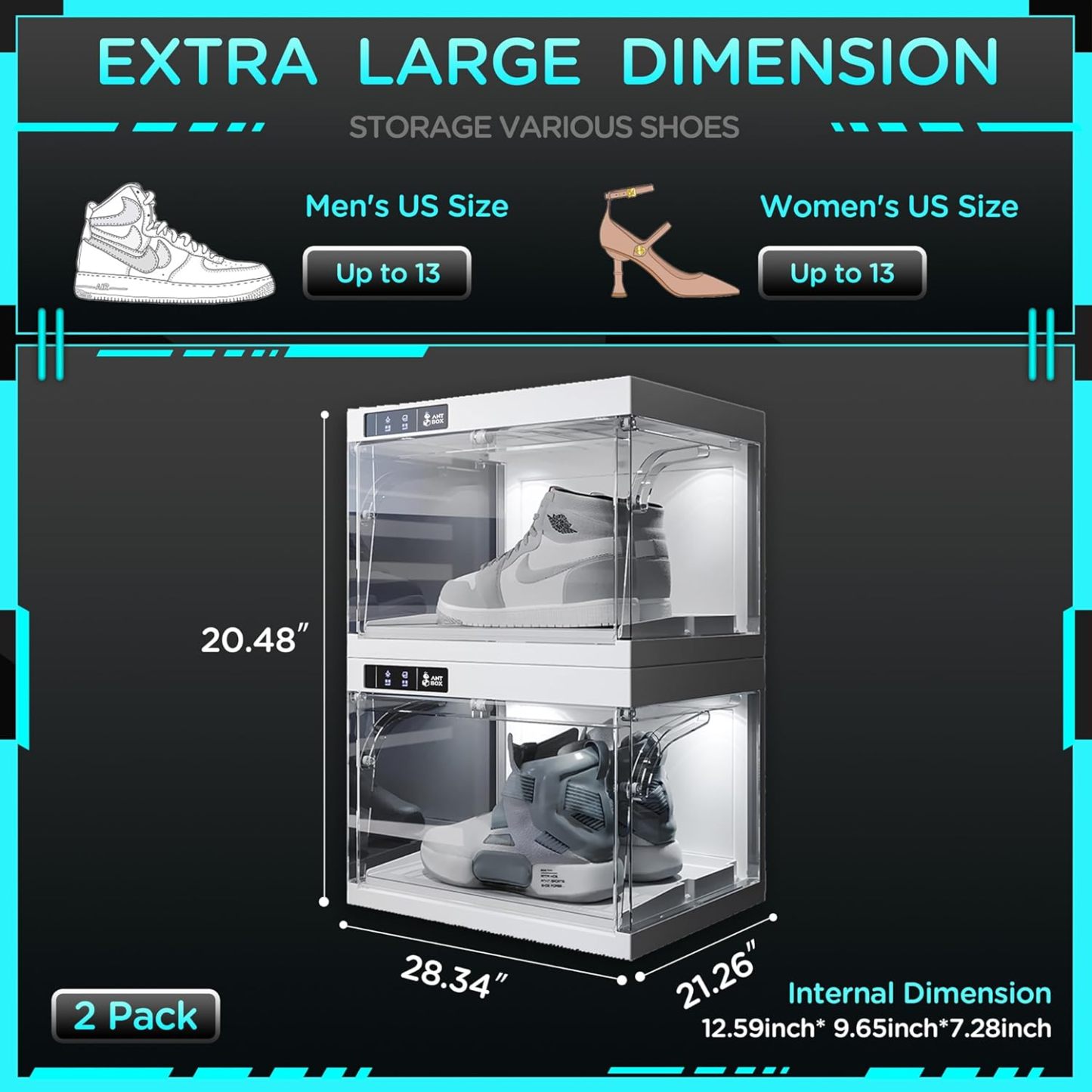 Last Day New Product Trial Sale 75% OFF（Free shipping on orders over $14.99）✨ Shoe Organizer LED Smart Control,Auto-Shoe Boxes Clear Plastic Stackable for Sneaker Display Case and Collection Crate,Auto-Opening Shoe Storage Box