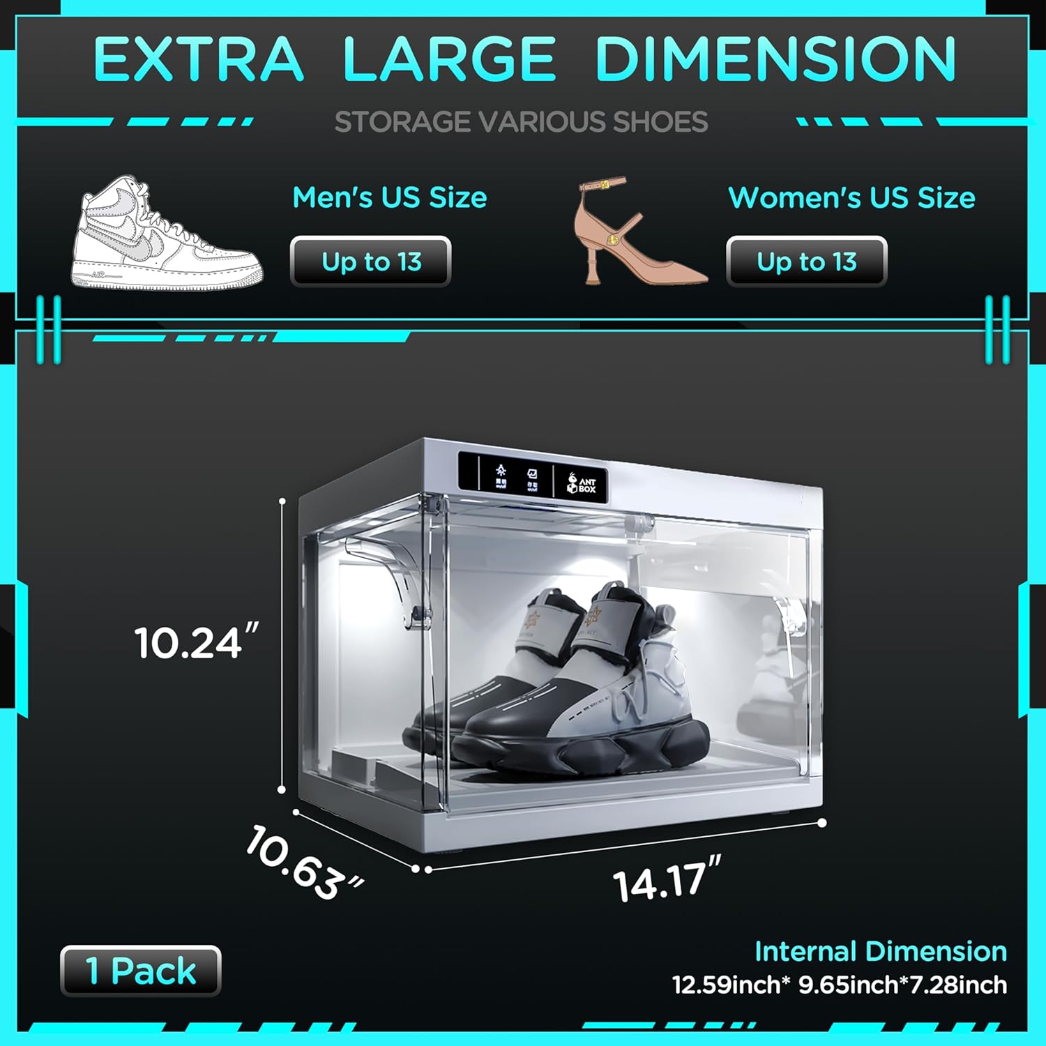 Last Day New Product Trial Sale 75% OFF（Free shipping on orders over $14.99）✨ Shoe Organizer LED Smart Control,Auto-Shoe Boxes Clear Plastic Stackable for Sneaker Display Case and Collection Crate,Auto-Opening Shoe Storage Box