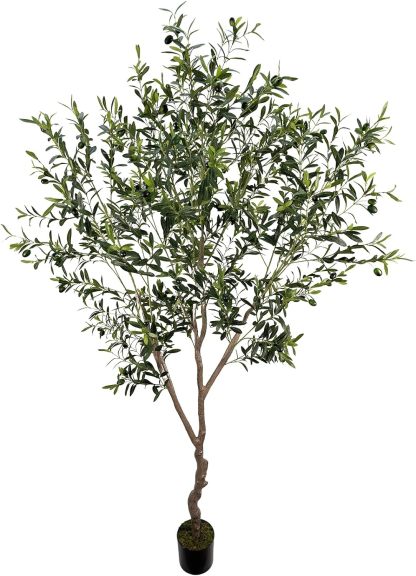 Artificial Tree Faux Olive Tree 8ft(92in,3200leaves) Tall Fake Olive Plant in Pot Fake Silk Tree Faux Plants Indoor