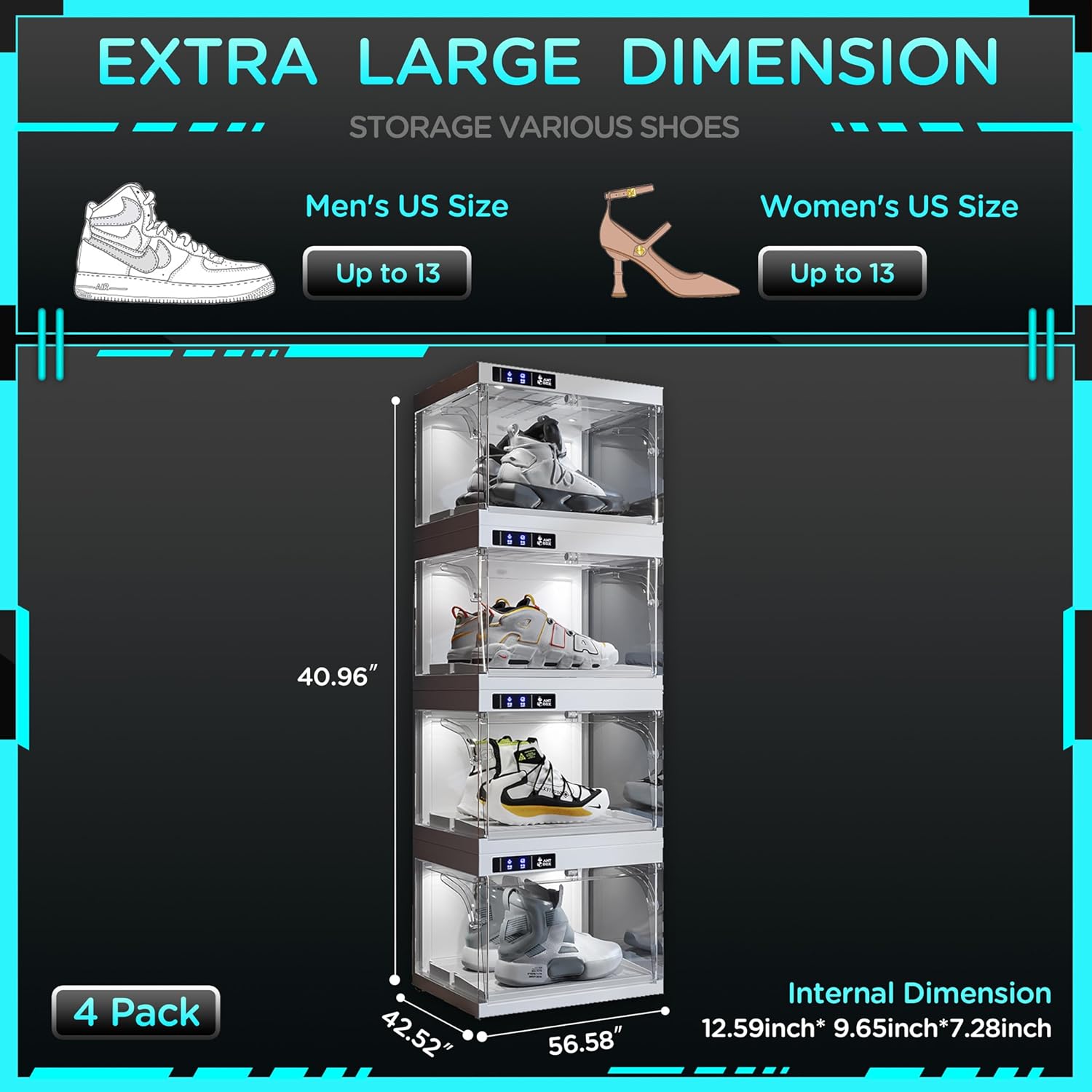 Last Day New Product Trial Sale 75% OFF（Free shipping on orders over $14.99）✨ Shoe Organizer LED Smart Control,Auto-Shoe Boxes Clear Plastic Stackable for Sneaker Display Case and Collection Crate,Auto-Opening Shoe Storage Box