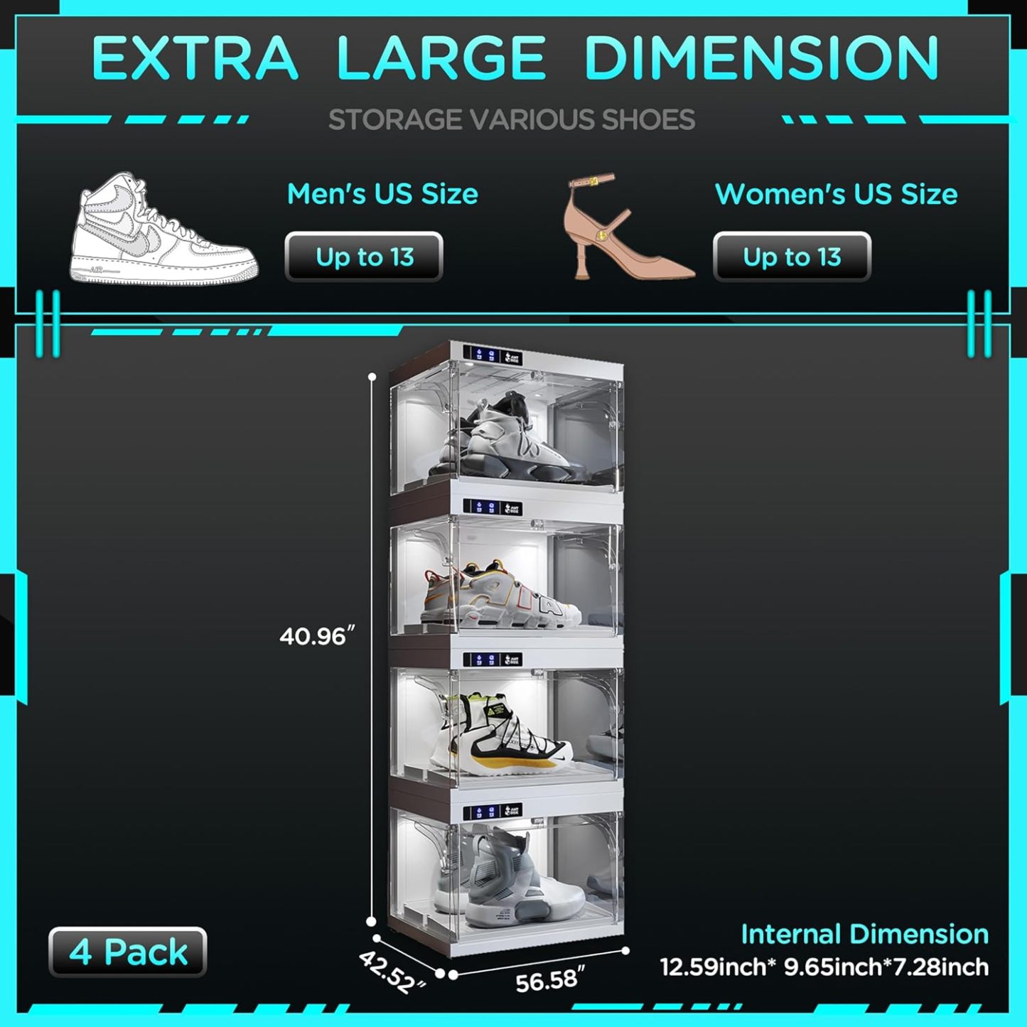 Last Day New Product Trial Sale 75% OFF（Free shipping on orders over $14.99）✨ Shoe Organizer LED Smart Control,Auto-Shoe Boxes Clear Plastic Stackable for Sneaker Display Case and Collection Crate,Auto-Opening Shoe Storage Box