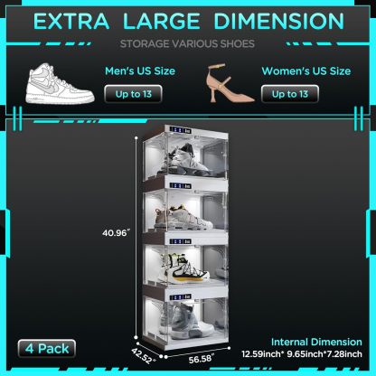 Last Day New Product Trial Sale 75% OFF（Free shipping on orders over $14.99）✨ Shoe Organizer LED Smart Control,Auto-Shoe Boxes Clear Plastic Stackable for Sneaker Display Case and Collection Crate,Auto-Opening Shoe Storage Box