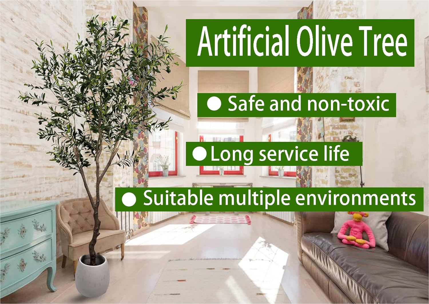Artificial Tree Faux Olive Tree 8ft(92in,3200leaves) Tall Fake Olive Plant in Pot Fake Silk Tree Faux Plants Indoor
