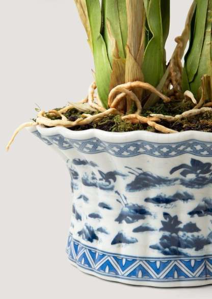 Mauve Faux Orchid Arrangement in Blue Ceramic Pot - 27