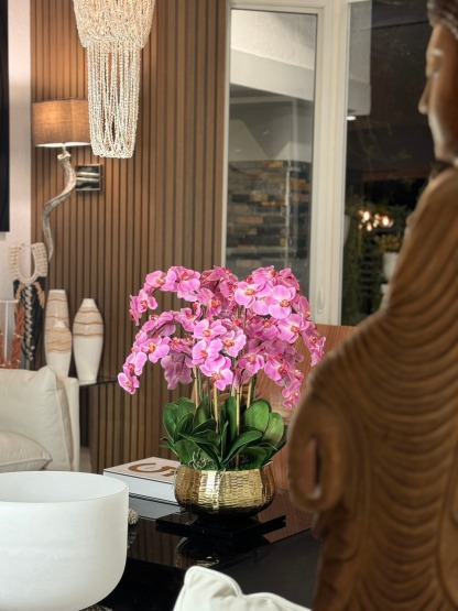 Light Pink Phalaenopsis Orchids Floral Arrangement in Medium Gold Planter