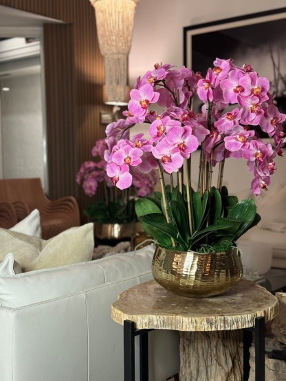 Light Pink Phalaenopsis Orchids Floral Arrangement in Medium Gold Planter