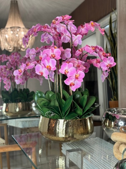Light Pink Phalaenopsis Orchids Floral Arrangement in Medium Gold Planter