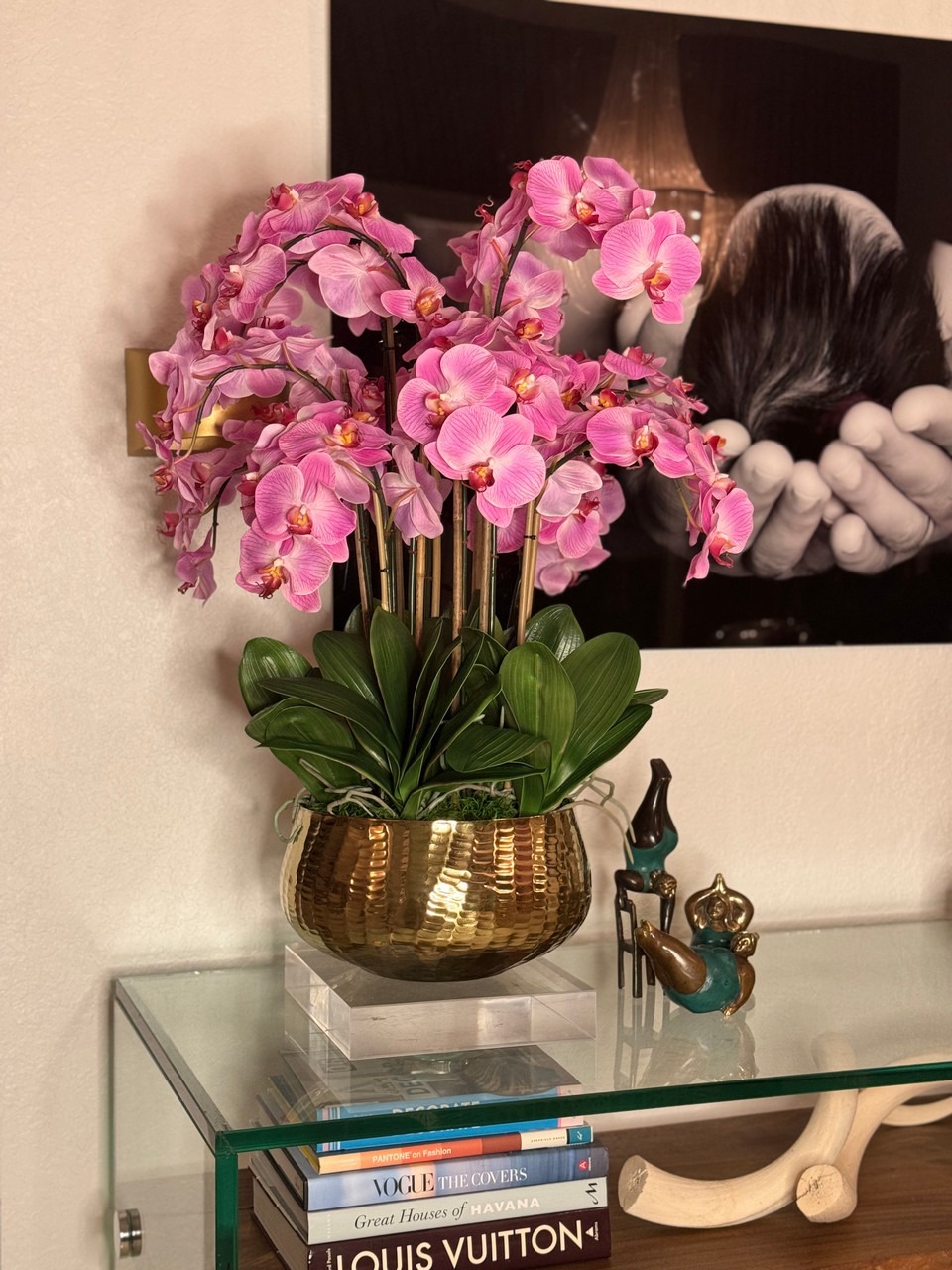 Light Pink Phalaenopsis Orchids Floral Arrangement in Medium Gold Planter