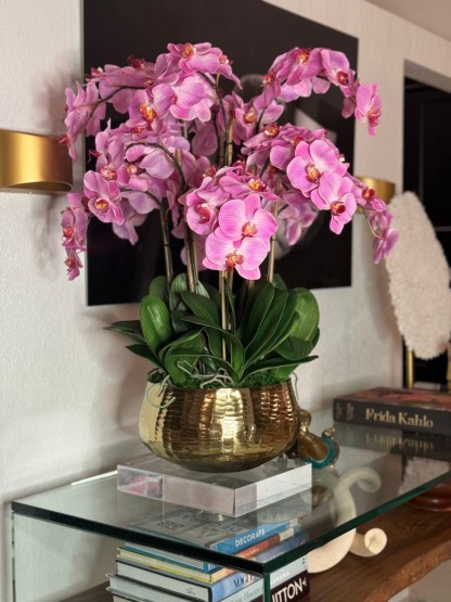 Light Pink Phalaenopsis Orchids Floral Arrangement in Medium Gold Planter