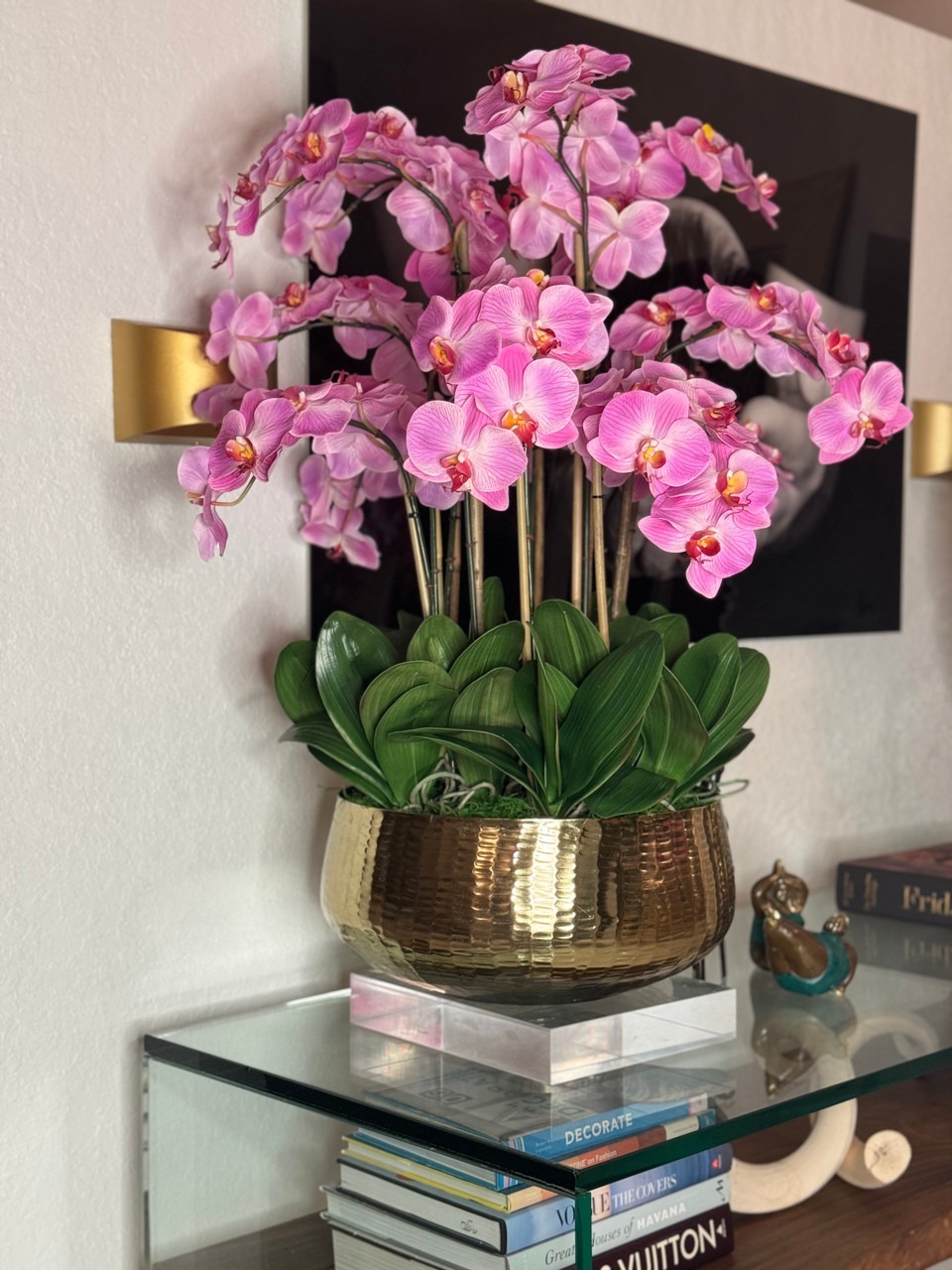 Light Pink Phalaenopsis Orchids Floral Arrangement in Medium Gold Planter