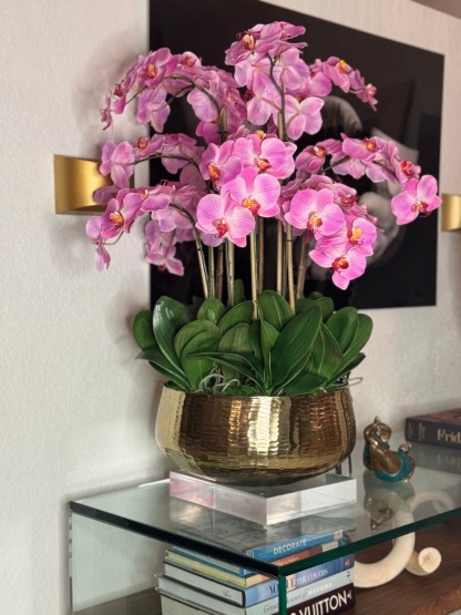 Light Pink Phalaenopsis Orchids Floral Arrangement in Medium Gold Planter
