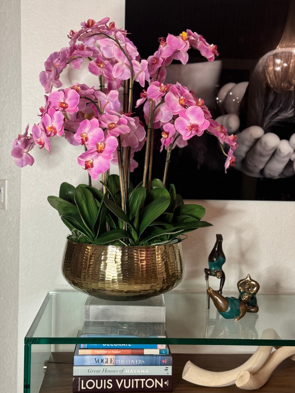 Light Pink Phalaenopsis Orchids Floral Arrangement in Medium Gold Planter