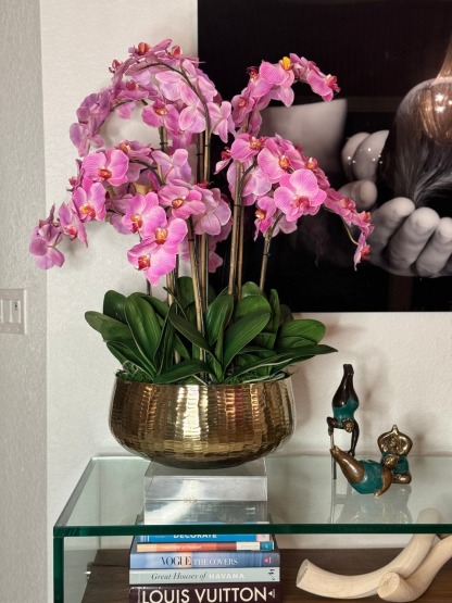 Light Pink Phalaenopsis Orchids Floral Arrangement in Medium Gold Planter