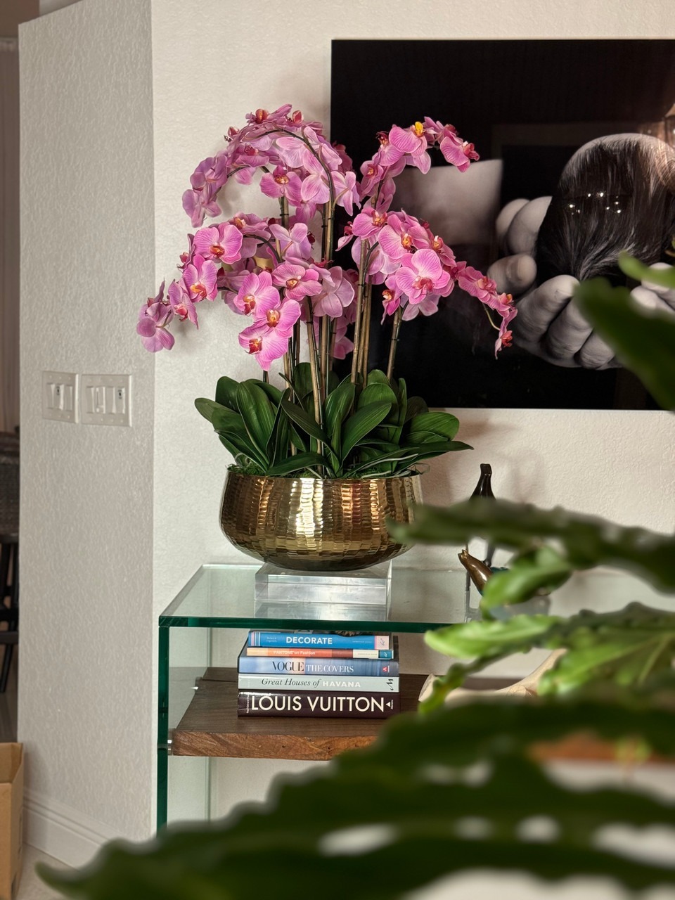 Light Pink Phalaenopsis Orchids Floral Arrangement in Medium Gold Planter