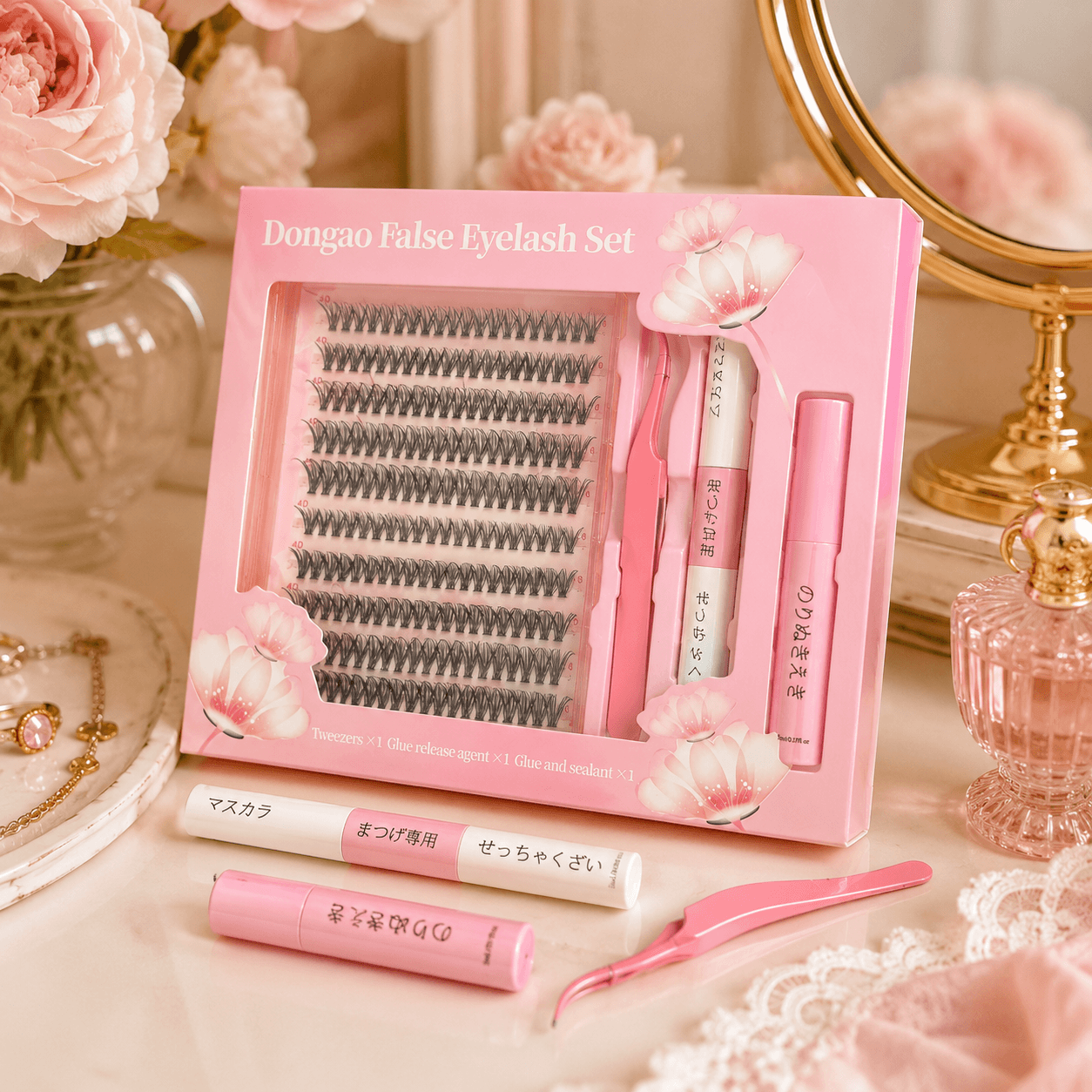 4D DIY Cluster False Eyelash Set with Tweezers, Lash Glue & Sealant