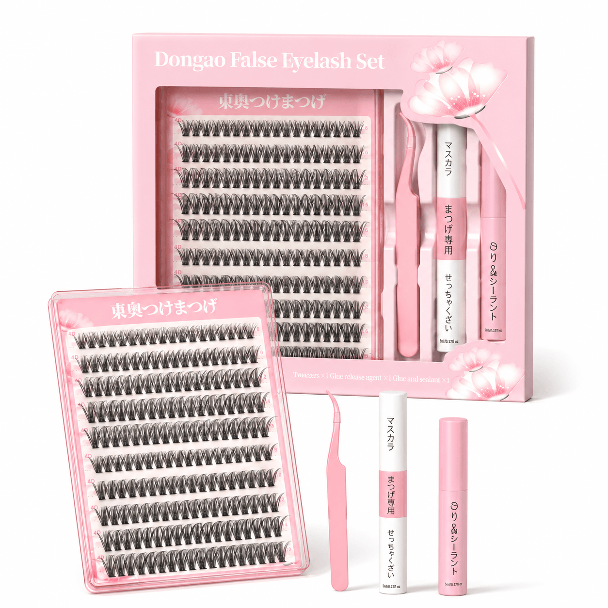 4D DIY Cluster False Eyelash Set with Tweezers, Lash Glue & Sealant