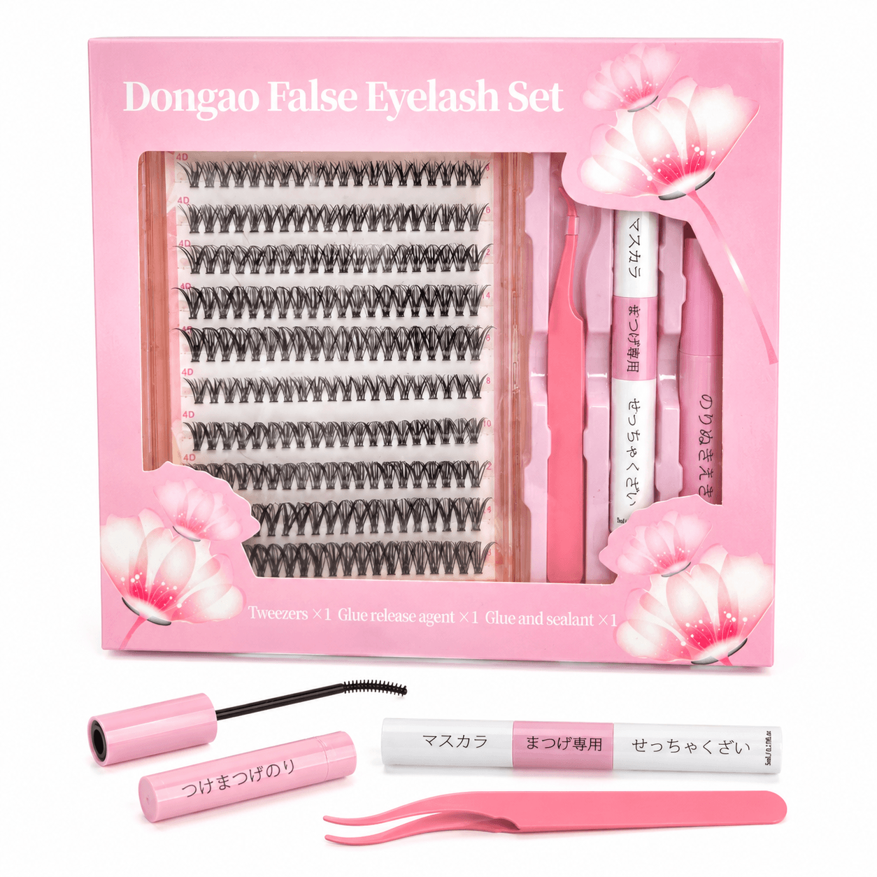 4D DIY Cluster False Eyelash Set with Tweezers, Lash Glue & Sealant