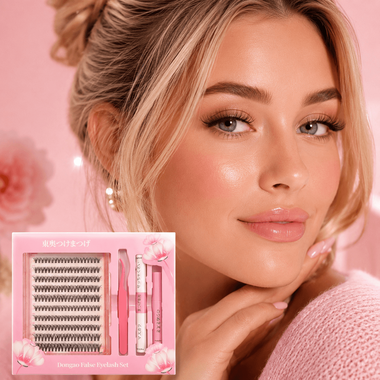 4D DIY Cluster False Eyelash Set with Tweezers, Lash Glue & Sealant