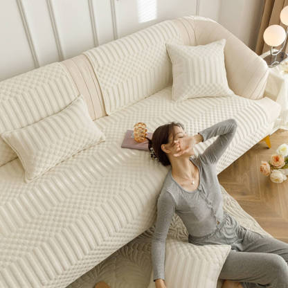 Cream white ins style plush sofa cushion, crystal velvet four grade section sofa cover cloth