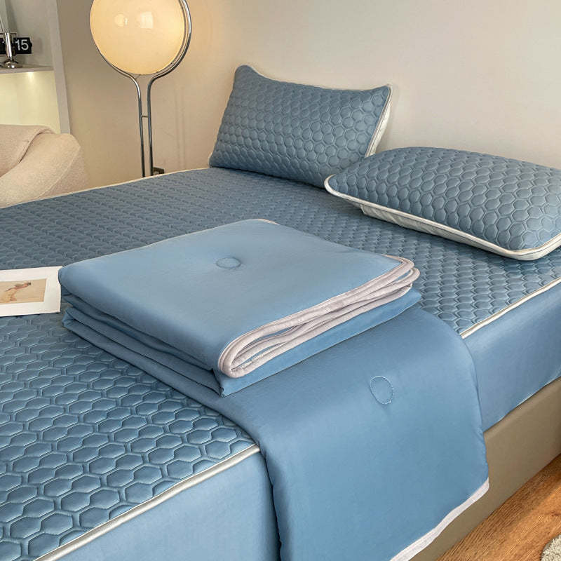 Solid Color Cooling Breathable Quilted Latex Bed Sheet Set with Mattre
