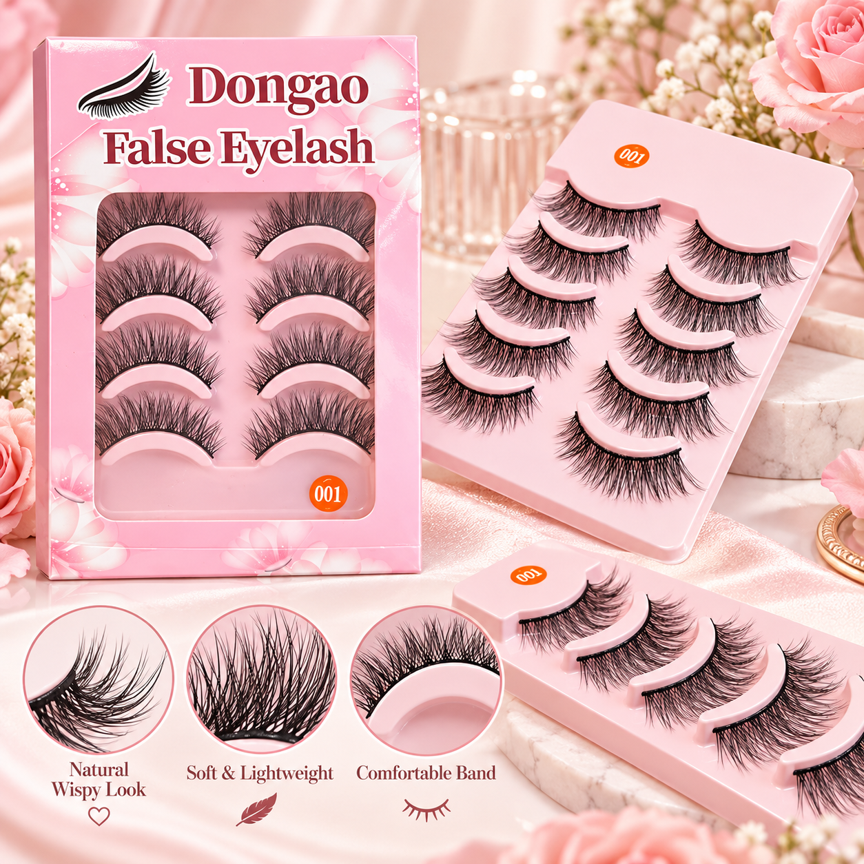 5 Pairs Wispy False Eyelashes – Natural Fluffy Lightweight Lashes with Comfortable Band