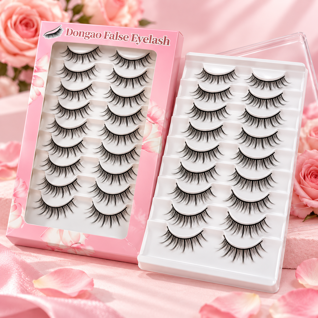 10 Pairs Natural Wispy False Eyelashes – Lightweight Everyday Lashes with Flexible Band