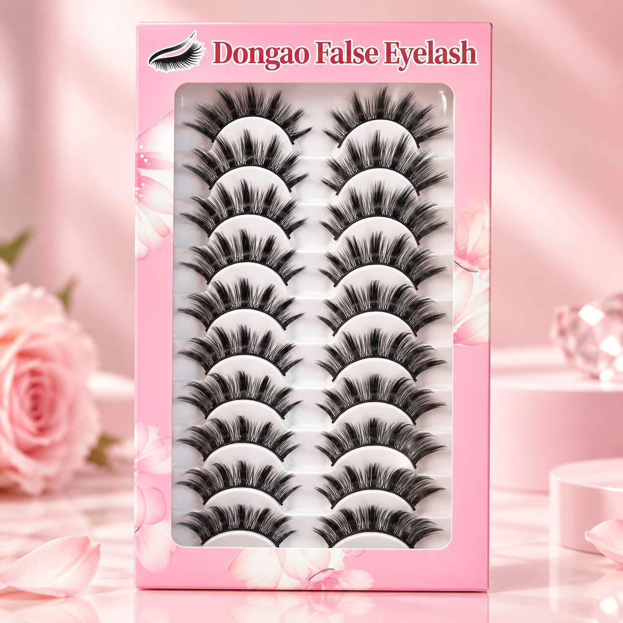 10 Pairs Dramatic Wispy False Eyelashes – Fluffy Full Volume Layered Lashes with Flexible Band