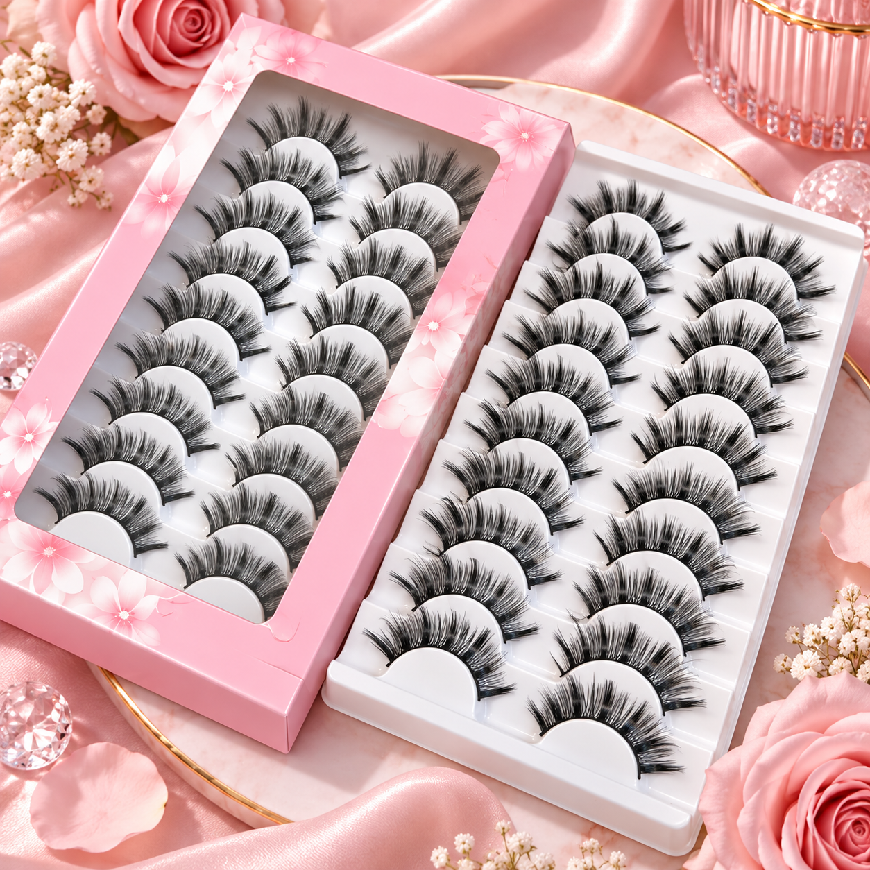 10 Pairs Dramatic Wispy False Eyelashes – Fluffy Full Volume Layered Lashes with Flexible Band
