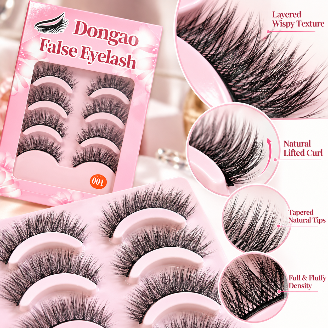 5 Pairs Wispy False Eyelashes – Natural Fluffy Lightweight Lashes with Comfortable Band