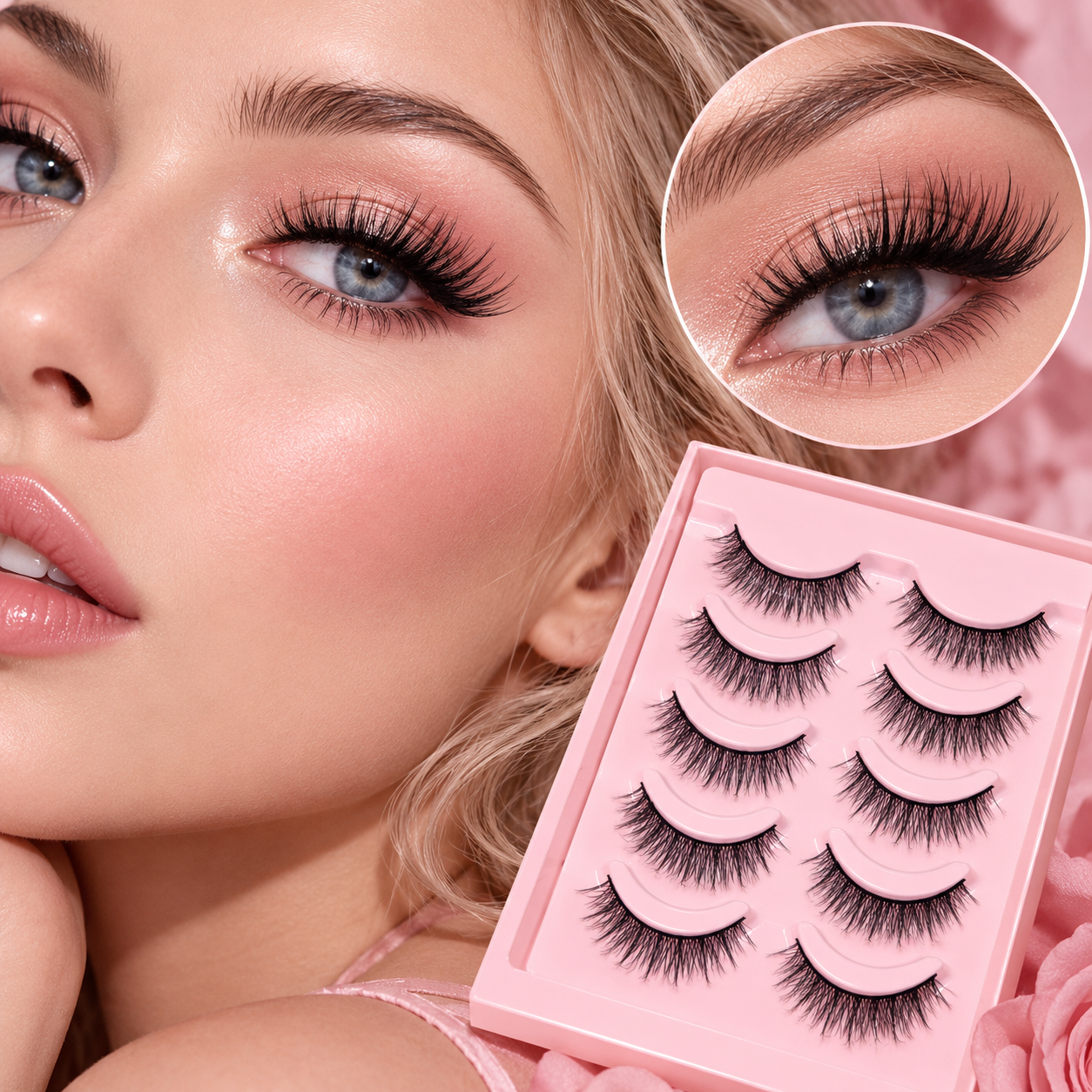 5 Pairs Natural Wispy False Eyelashes – Soft Flared Lightweight Lashes with Flexible Band