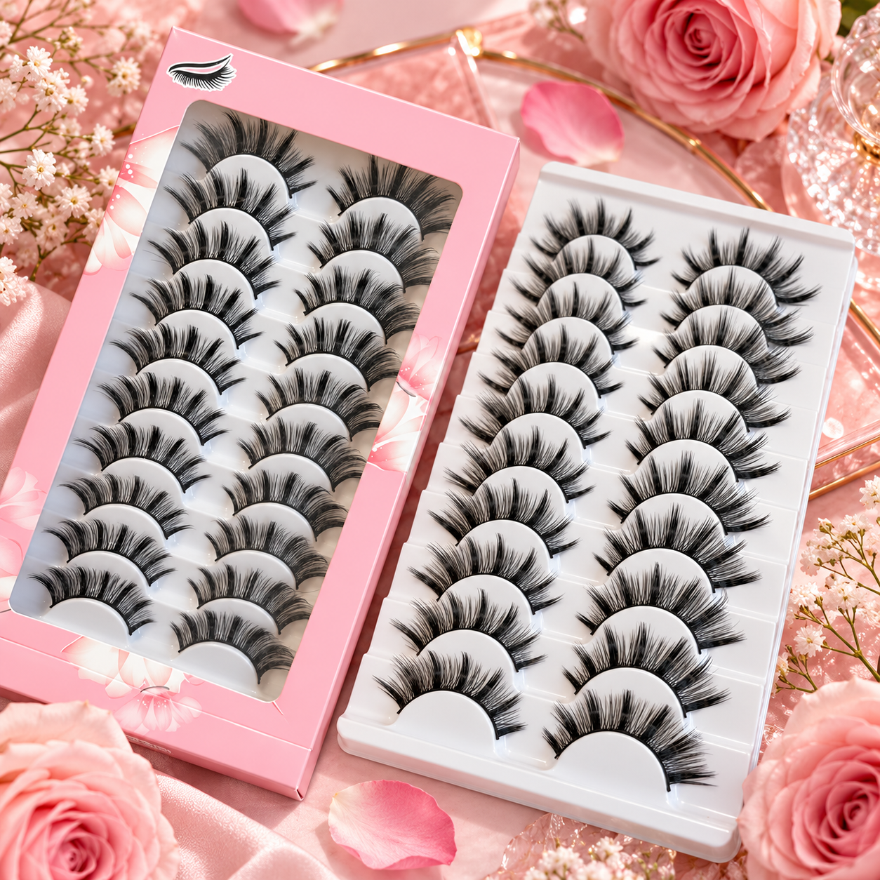 10 Pairs Dramatic Wispy False Eyelashes – Fluffy Full Volume Layered Lashes with Flexible Band