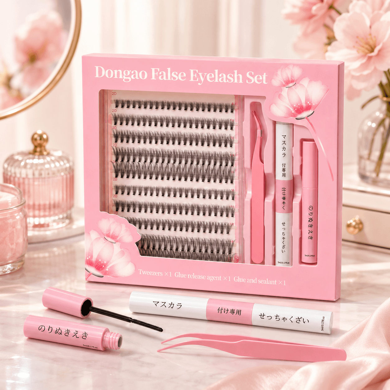 2D DIY Cluster False Eyelash Set with Tweezers, Lash Glue & Sealant
