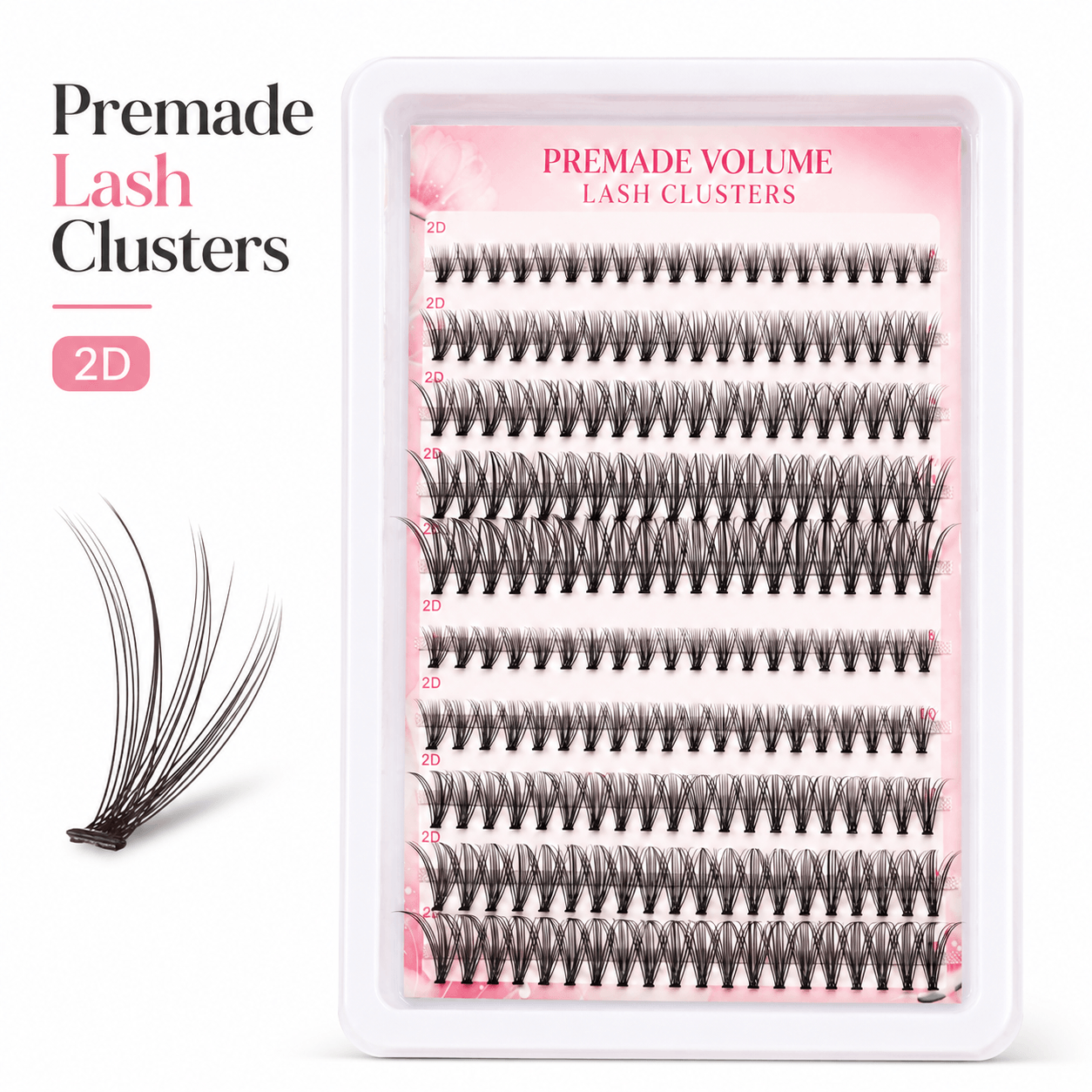 20P Self-Adhesive 2D Premade Lash Clusters, No Glue Needed