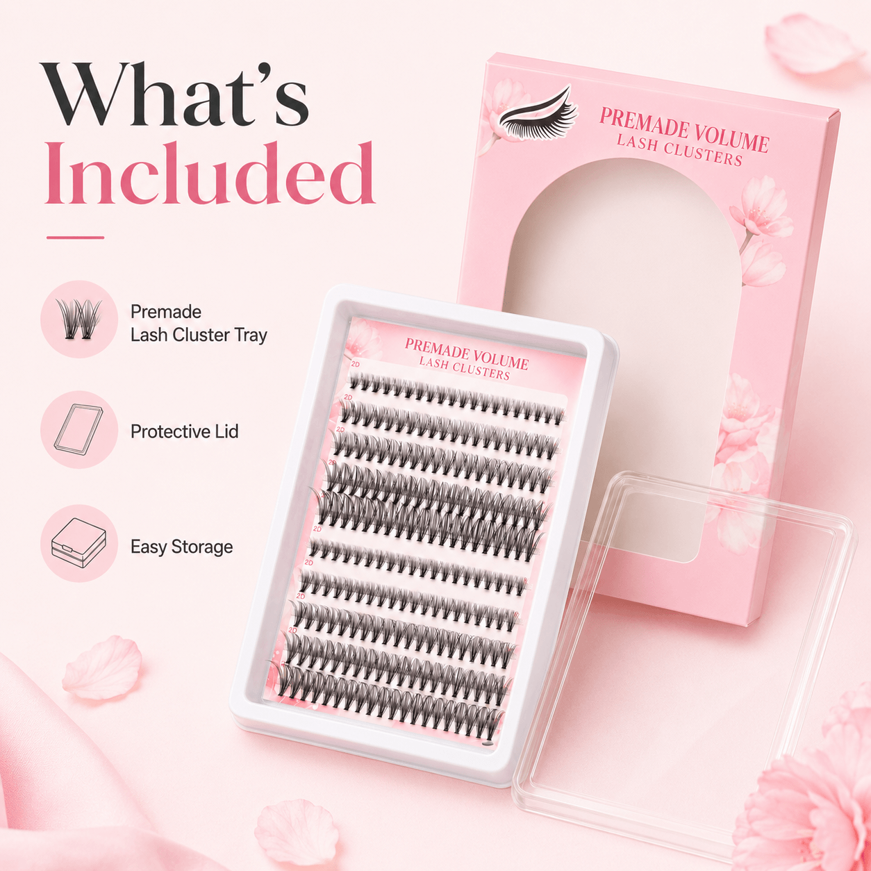 20P Self-Adhesive 2D Premade Lash Clusters, No Glue Needed
