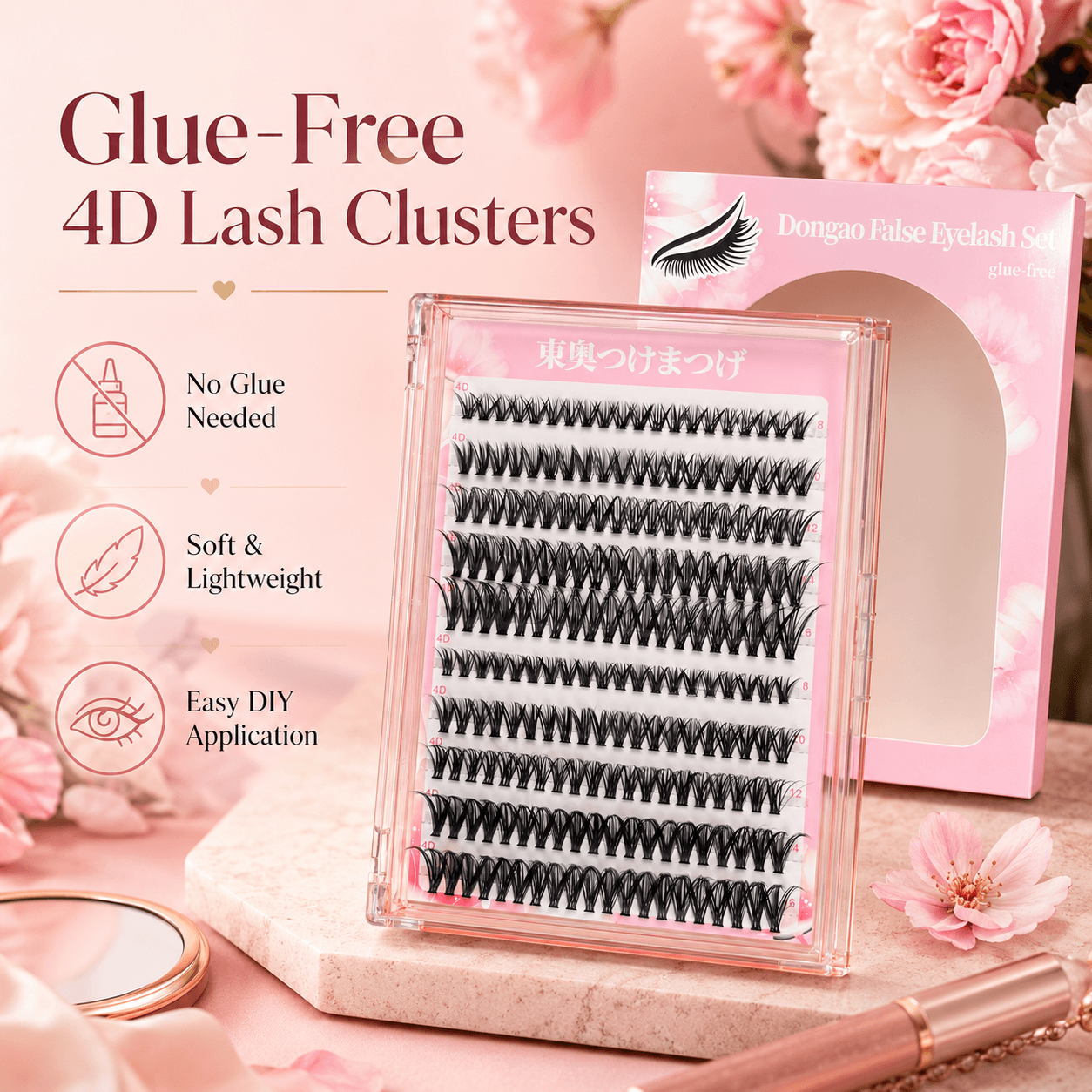40P Self-Adhesive 4D Premade Lash Clusters – Glue-Free, Fluffy Volume Lashes