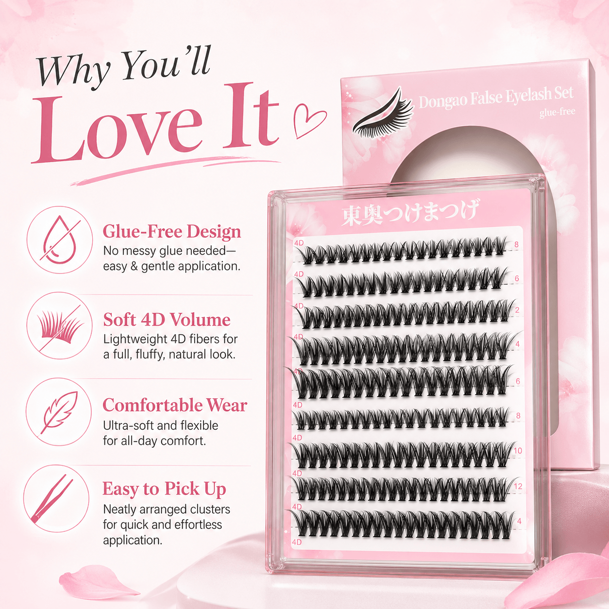 40P Self-Adhesive 4D Premade Lash Clusters – Glue-Free, Fluffy Volume Lashes