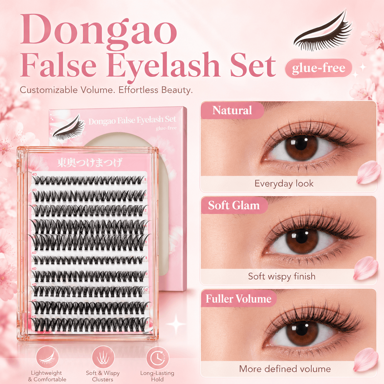 40P Self-Adhesive 4D Premade Lash Clusters – Glue-Free, Fluffy Volume Lashes